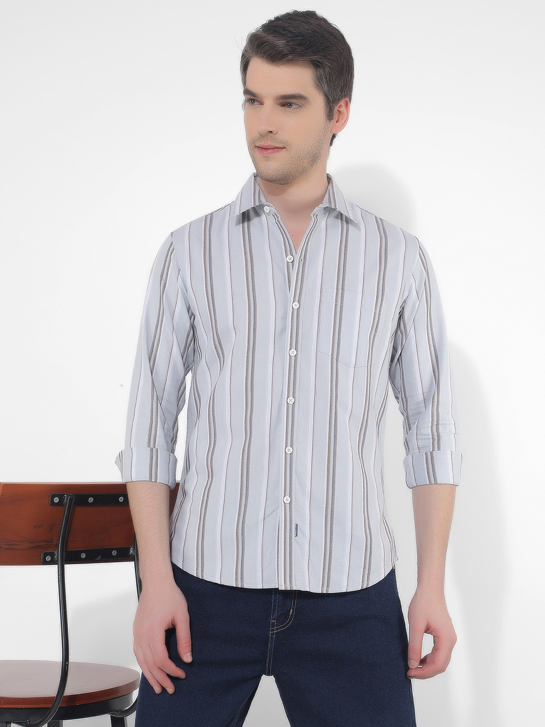 Numero Uno Men Striped Grey Shirt